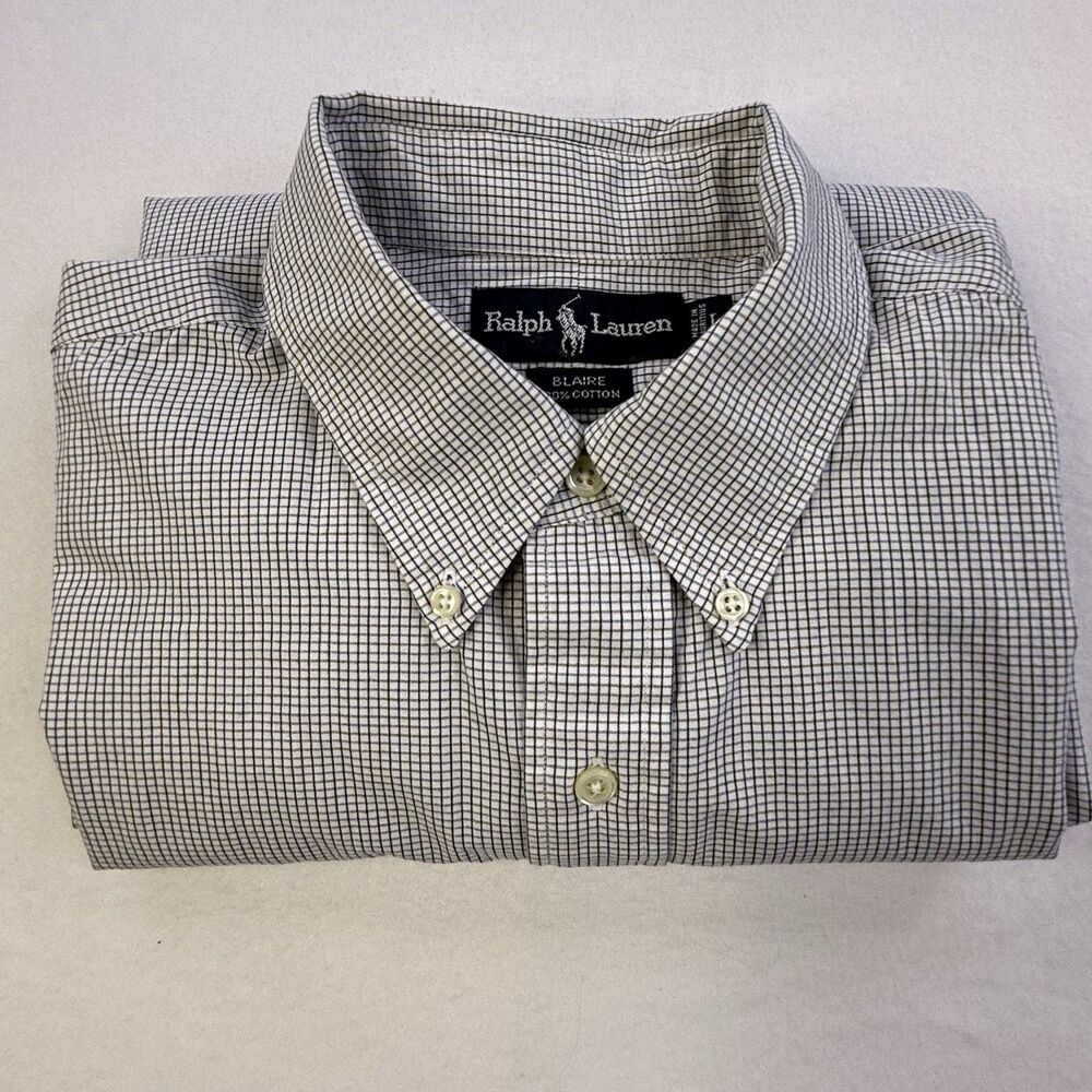 Ralph Lauren Blair Button Down Shirt Black/Blue Gingham l/s Men's Size L 1027